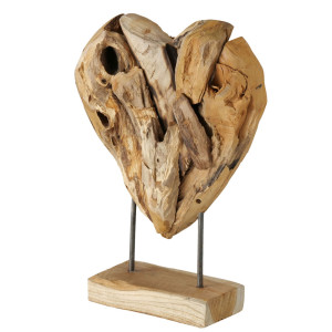 Deko Herz, Teak Holz, Aufsteller, braun, H 40 cm, WARU