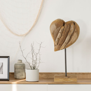 Deko Herz, Teak Holz, Aufsteller, braun, Höhe 32 cm