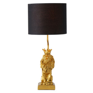 Tischleuchte, gold, Textil schwarz, Löwe H 51 cm REY