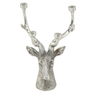 Kerzenleuchter, Hirsch, silber, Höhe 33 cm, LOBO