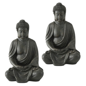 2er Set Buddha Figuren, Kunstharz, braun