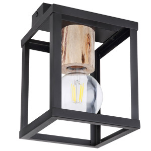 LED Deckenleuchte, Holz, schwarz-matt, natur, Höhe 22,5 cm