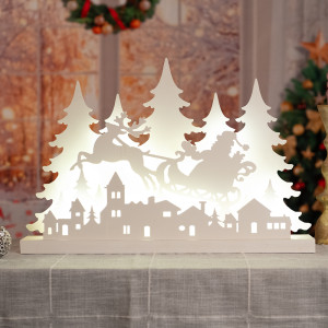 LED Deko Tischleuchte, Winterwald-Dorf, weiß, L 60 cm