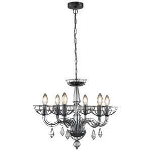 Kronleuchter, 6-flammig, schwarz, H 140 cm