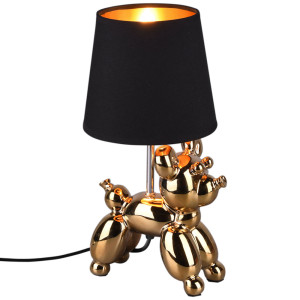 Hunde Tischleuchte, Keramik gold, Textil schwarz