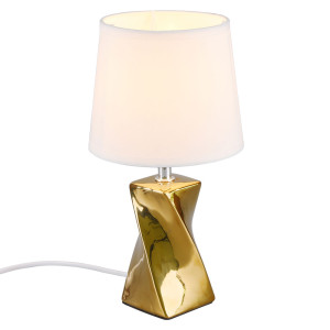 LED Tischleuchte, Keramik, Textil, gold-weiß, Höhe 28 cm