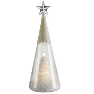 LED Deko Tischleuchte, Glasbaum, Kunstschnee, H 23,5 cm