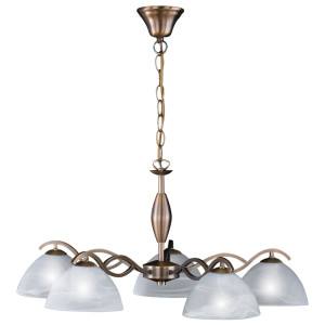 Kronleuchter, Lüster, Glas weiß, 5-flammig, 65 cm, PASTILLE