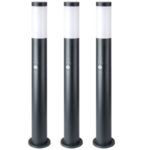 3x Stehleuchte, Edelstahl, Bewegungsmelder, H 80