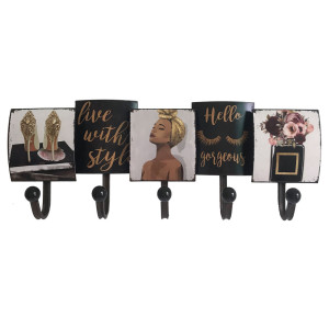 Wandgarderobe, 5 Haken, schwarz-gold