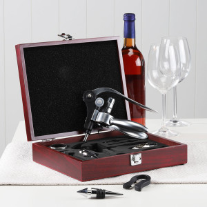 Weinset, 10-teilig, Thermometer, Korkenzieher, Holzbox