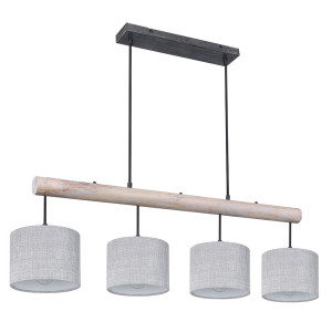 LED Hängeleuchte, Balken natur, Textil grau, L 102 cm