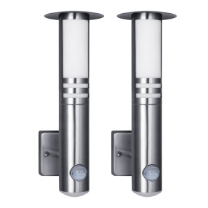 2x LED Wandleuchte, Edelstahl, Bewegungsmelder