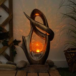 LED Solarleuchte, Feuereffekt bronze, Glas Crackle Design H 45 cm