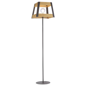 RGB LED Stehleuchte, Eisen schwarz, Holz natur, App/-Sprachsteuerung