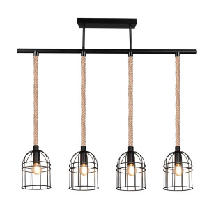 Hängeleuchte, Sisal, Käfig-Design, schwarz-matt, H 81 cm