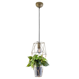 Hängeleuchte, Käfig-Optik, Blumentopf, Glas, Sisal, H 150 cm