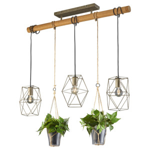 Hängeleuchte, Balken natur, Glas Blumentopf, 115 cm