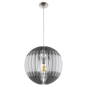 RGB LED Hängeleuchte, Kugel, Holz, Stahl, grau-weiß, 70 cm