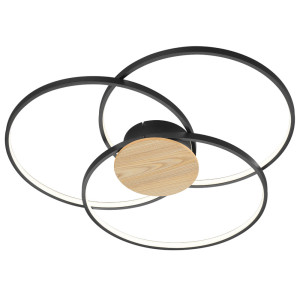 LED Deckenlampe, schwarz, Holz, Ringe, Switch Dimmer, 80 cm