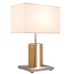LED Tischleuchte, Holz, Textil, Dimmer, H 48 cm