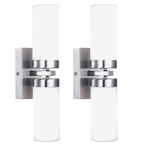2x Wandlampen, Up and Down, silber, Glas opal, H 31 cm