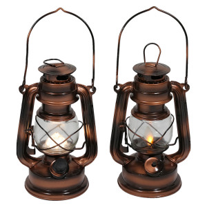 2er Set LED Deko Laternen, braun antik, H 19 cm
