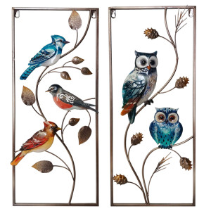 2er Set Wandbilder, Eulen, Vogel Design, H 69,5 cm