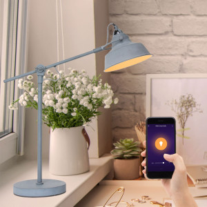 RGB LED Tischleuchte, grau, Spot verstellbar, App-/Sprachsteuerung