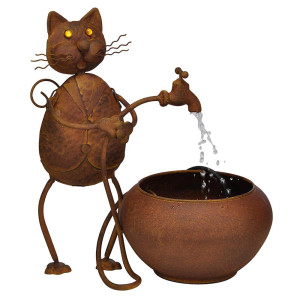Springbrunnen, Garten, Katzen-Design, rostfarben, H 44,5 cm