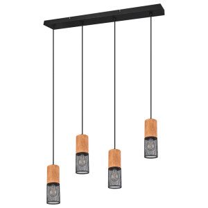 Hängeleuchte, Gitter, Holz, schwarz, H 150 cm