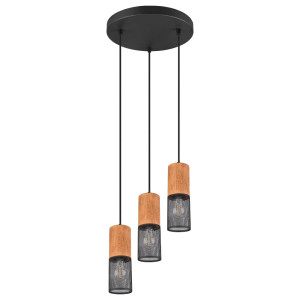 Hängeleuchte, Gitter, Holz, schwarz, braun, H 150 cm