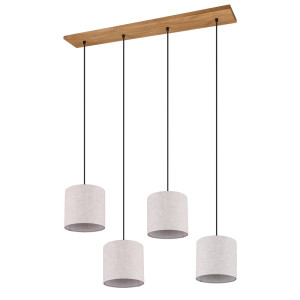 Hängeleuchte, Stoff, weiß, Holz, braun, H 150 cm