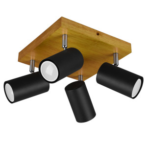 Deckenstrahler, Holz, schwarz-matt, Spots verstellbar, L 22 cm