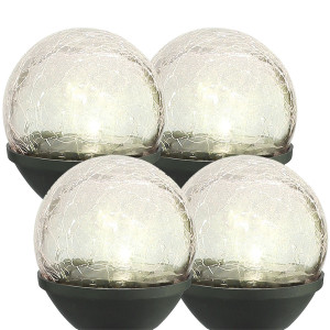 4er Set LED Solar Steckleuchten, Crackleglas Design, D10 cm