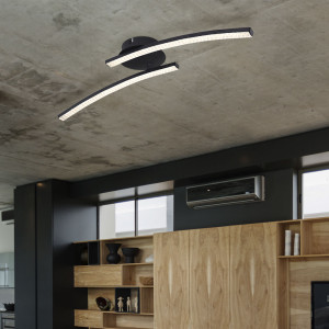 LED Deckenleuchte, CCT Schalter, Kristall, Metall-Schwarz