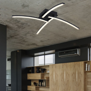 LED Deckenleuchte, CCT Schalter, Kristall, Metall-Schwarz