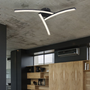 LED Deckenleuchte, CCT Schalter, Kristall, Metall-Schwarz