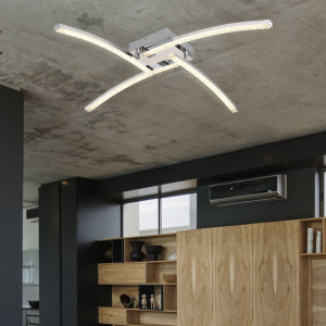 LED Deckenleuchte, Kristalle, CCT, Metall-Schwarz, IP44