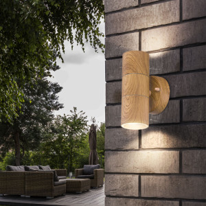 LED Wandleuchte, Up Down, Edelstahl, Holz-Optik, H 16,5 cm