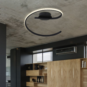 LED Deckenleuchte, e-Shape, Kristall-Design, Metall-Schwarz