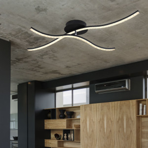 LED Deckenleuchte, Kristalle, CCT, Metall-Schwarz
