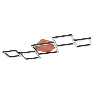 LED Deckenleuchte, schwarz-matt, Holz-Optik, quadrat, L 78 cm