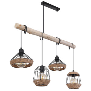 Hängeleuchte, schwarz, dunkelbraun, Hanfseil, L 105 cm
