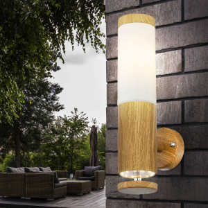 LED Wandleuchte, Deko-Licht, Edelstahl, Holz-Optik, H 35 cm