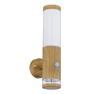 LED Wandleuchte, Bewegungsmelder, Holz-Optik, H 35 cm