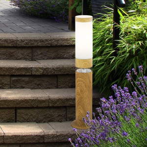 LED Sockellampe, Deko-Licht, Edelstahl, Holz-Optik, H 50 cm
