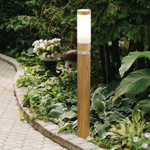 LED Sockellampe, Deko-Licht, Edelstahl, Holz-Optik, H 80 cm