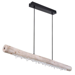 LED Hängeleuchte, schwarz, Holz-Optik, H 150 cm