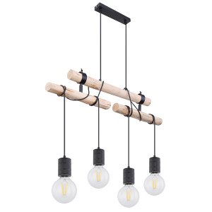 Hängeleuchte, Holz-Balken, verstellbar, schwarz, L 95 cm